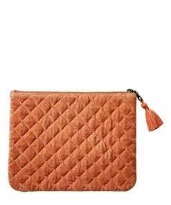 Affari Toulouse Velvet Hand Clutch Peach