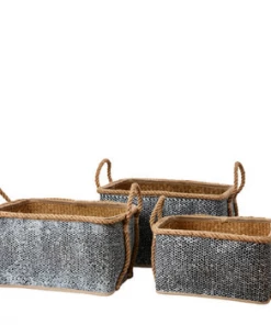 Affari Basket L55x45xH33cm in black and natural colour with two sea grass handles