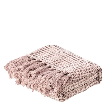 Affari Affari pink cotton fringe blanket L160xW130 cm. 3 Affari Affari pink cotton fringe blanket L160xW130 cm.