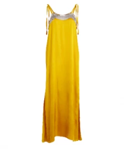 Rabens Saloner Yellow and Sand Painted Border Karelia Slip Dress