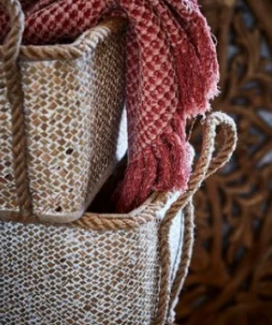 Affari Basket L55x45xH33cm in black and natural colour with two sea grass handles