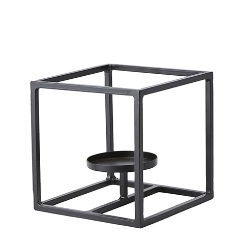 Affari Square Candleholder with Black Wrought Iron Base, Including Candle 3 Affari Square Candleholder with Black Wrought Iron Base, Including Candle