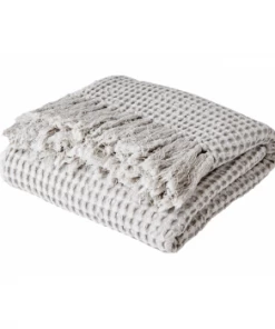 Affari Affari light grey cotton fringe blanket L160xW130 cm.