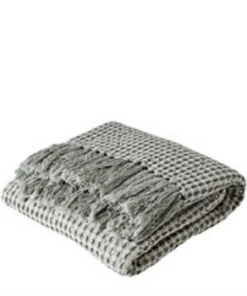 Affari Fringed blanket L160xW130 cm green cotton