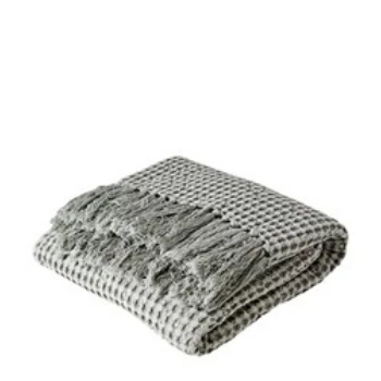 Affari Fringed blanket L160xW130 cm green cotton 3 Affari Fringed blanket L160xW130 cm green cotton