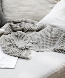 Affari Fringed blanket L160xW130 cm green cotton