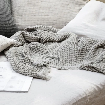 Affari Fringed blanket L160xW130 cm green cotton 4 Affari Fringed blanket L160xW130 cm green cotton